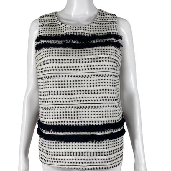 Pixley Tops - Pixley Women's Medium White and Black Sleeveless Formal Peplum Blouse
